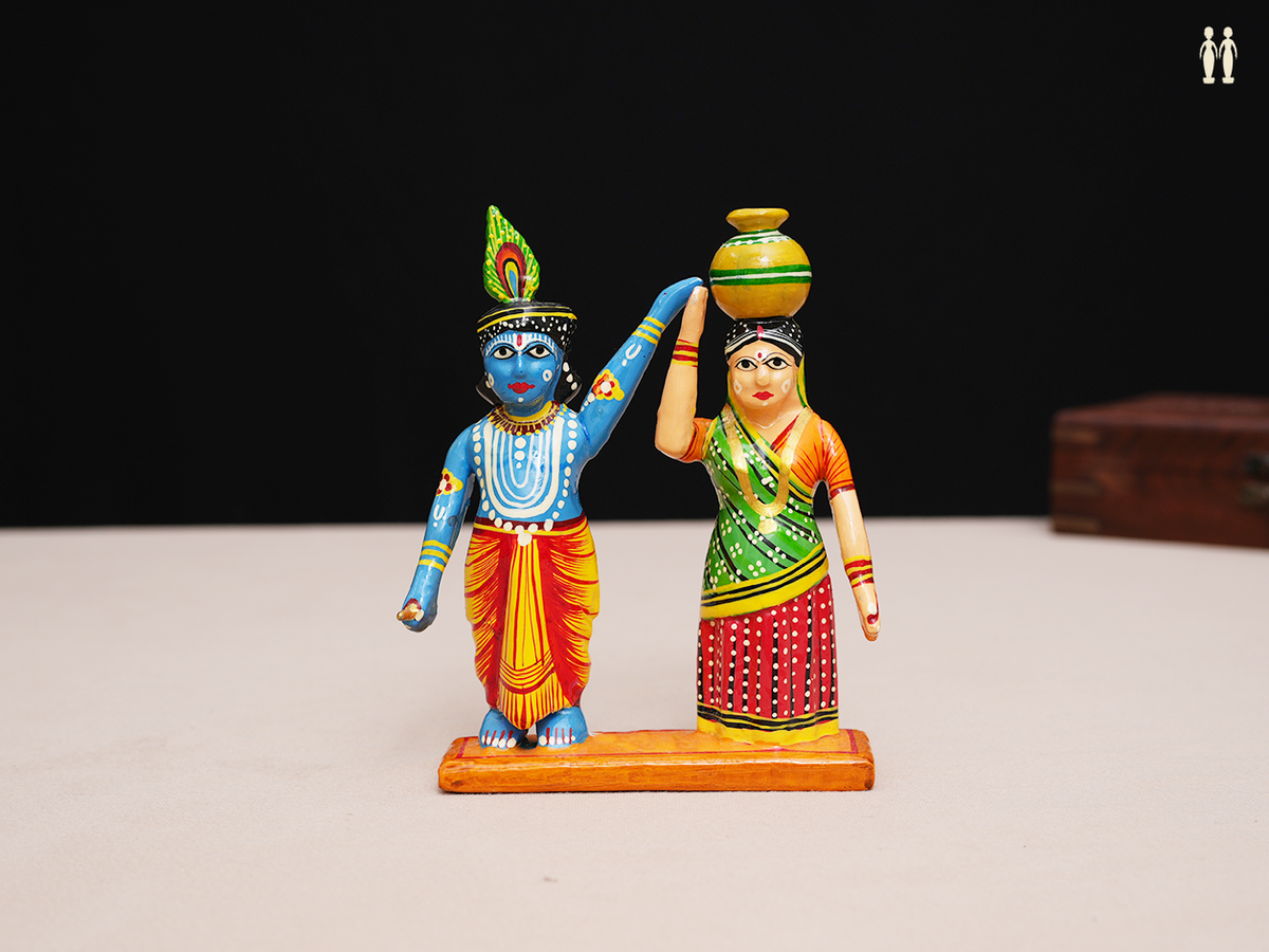 Lord Krishna Stealing Butter Wooden Handicraft For Golu