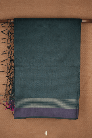 Zari Border Plain Dark Slate Green Semi Jute Saree