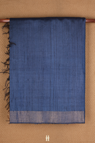 Zari Border Plain Oxford Blue Tussar Silk Saree