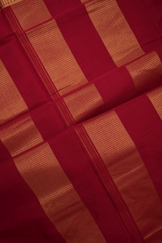 Zari Border Plain Scarlet Red Nine Yards Silk Cotton Saree