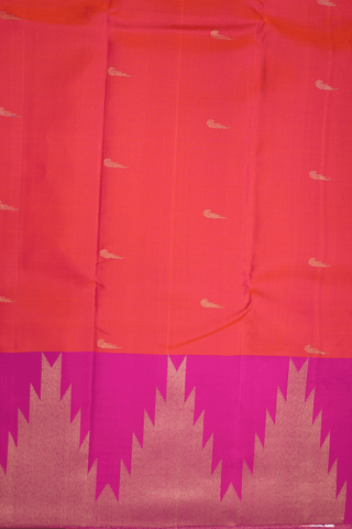 Zari Buttas Coral Pink Kanchipuram Silk Saree