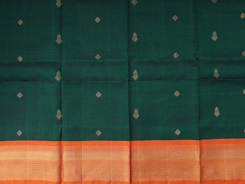 Zari Buttas Dark Green Kanchipuram Pavadai Material