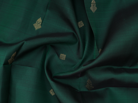 Zari Buttas Dark Green Kanchipuram Pavadai Material