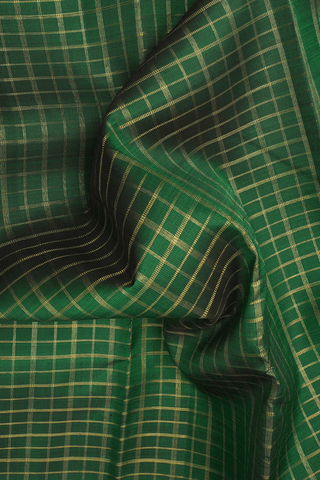 Zari Checked Design Dark Green Kanchipuram Silk Saree