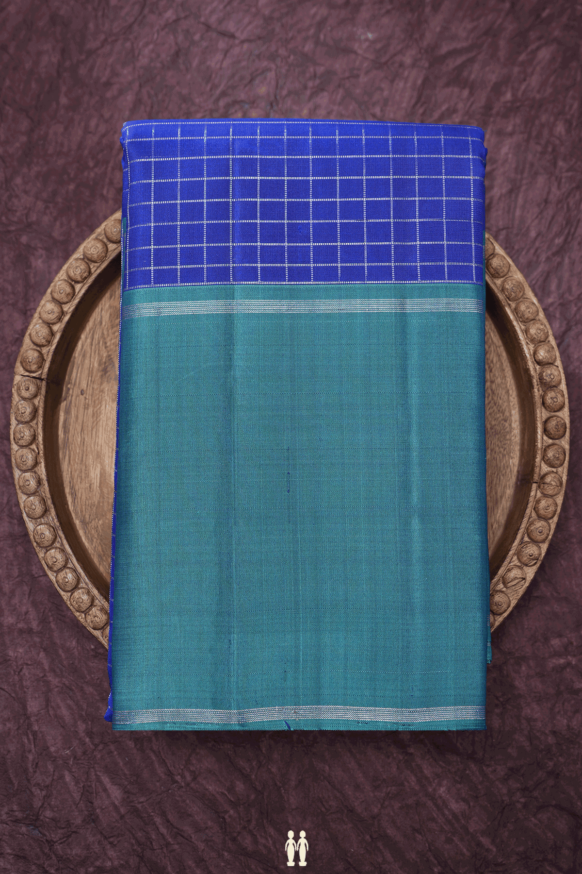 Zari Checked Design Indigo Blue Kanchipuram Silk Saree