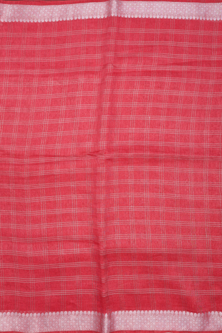 Zari Checked Design Ruby Red Linen Saree