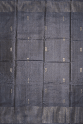 Zari Motifs Dark Grey Tussar Silk Saree