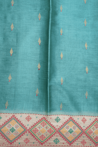 Zari Motifs Pine Green Tussar Silk Saree