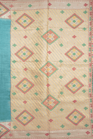 Zari Motifs Pine Green Tussar Silk Saree