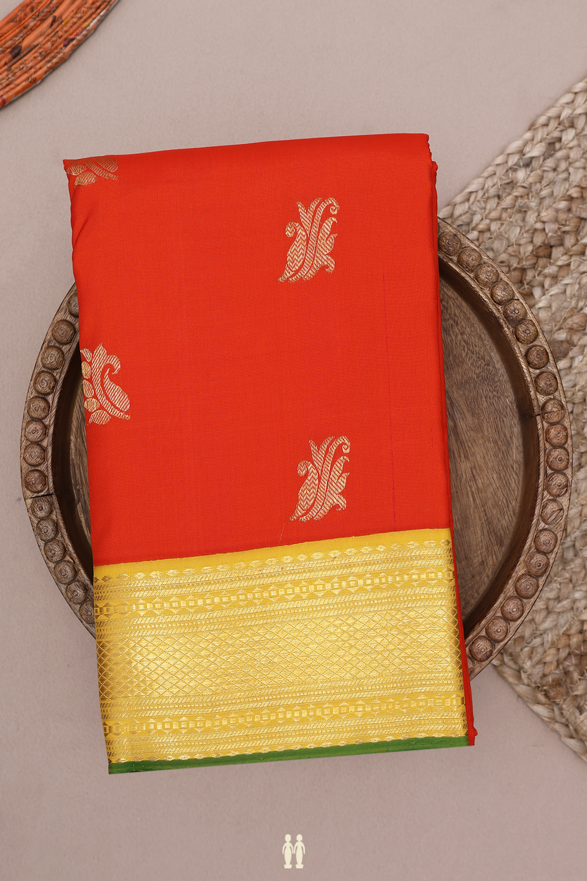 Zari Motifs Reddish Orange Kanchipuram Silk Saree