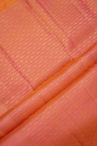 Zari Striped Design Coral Pink Kanchipuram Silk Saree
