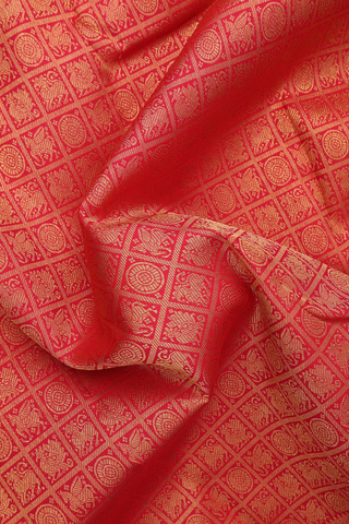 Kanchipuram Silk Saree In Chilli Red With Brocade Design