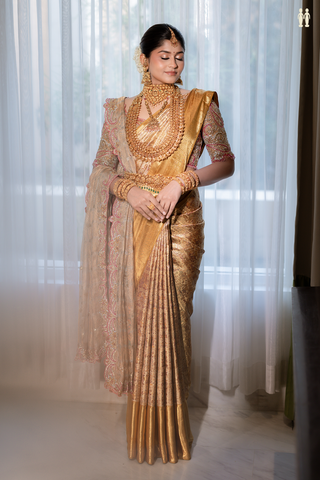 Kanchipuram Silk Saree In Gold Tissue With Allover Design