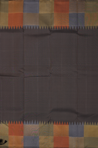 Kanchipuram Silk Saree In Oxford Brown With Checks Border