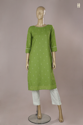 Boat Neck Threadwork Buttas Green Cotton Salwar Set