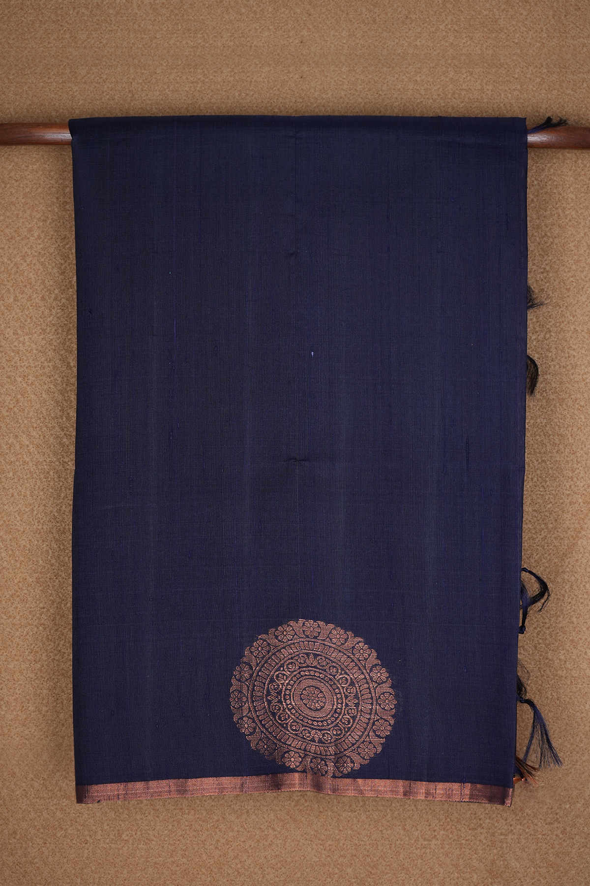 Mandala Design Border Plain Navy Blue Raw Silk Saree