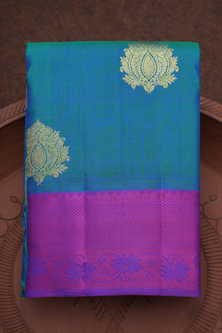 Floral Zari Motifs Teal Blue Kanchipuram Silk Saree – Sundari Silks