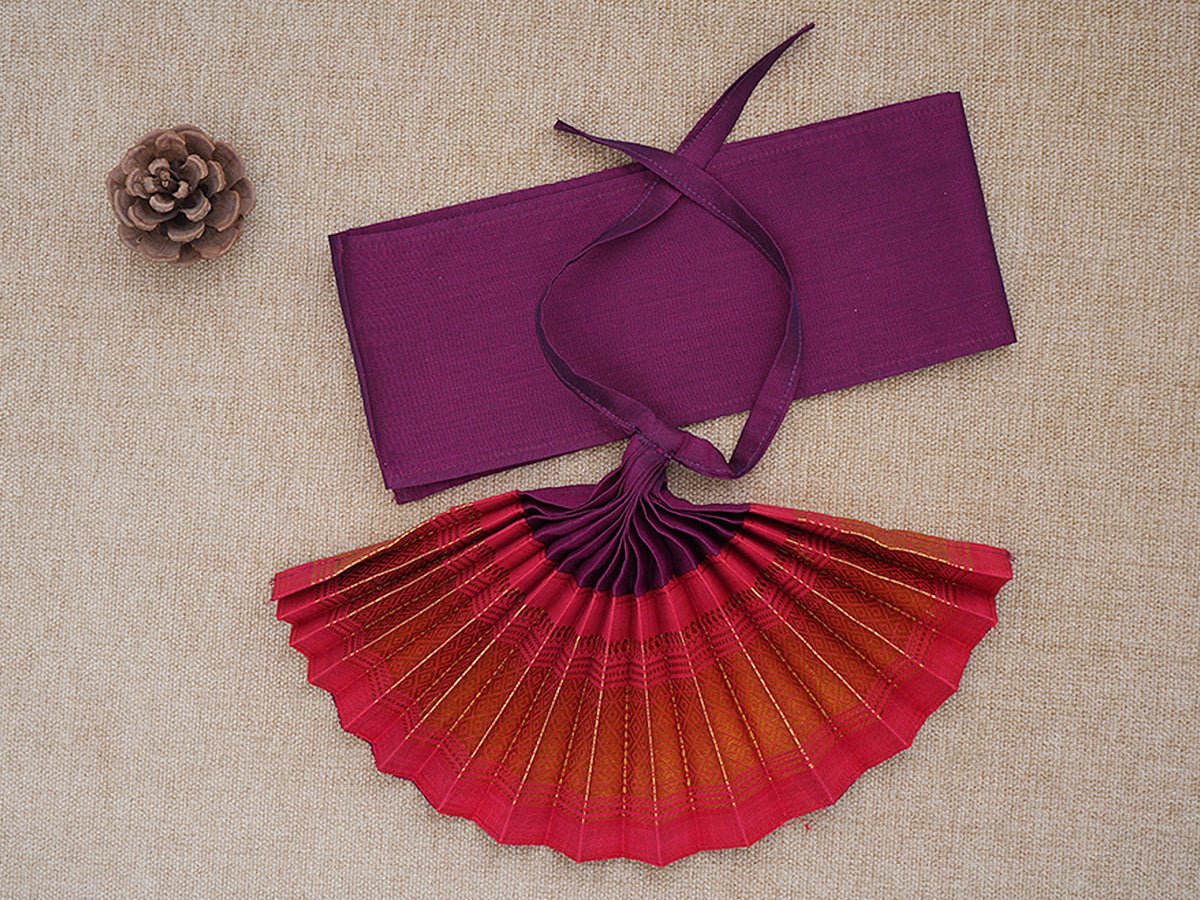 Zari Border Berry Purple And Red Silk Amman Pavadai Set