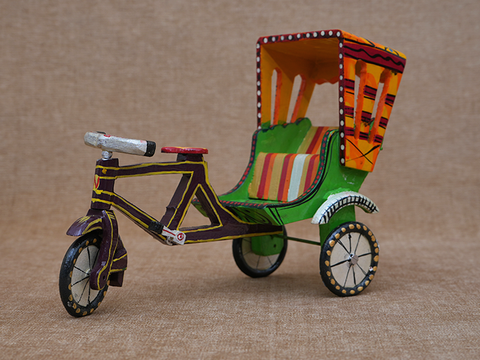 Handicrafted Wooden Multicolor Rickshaw Cycle