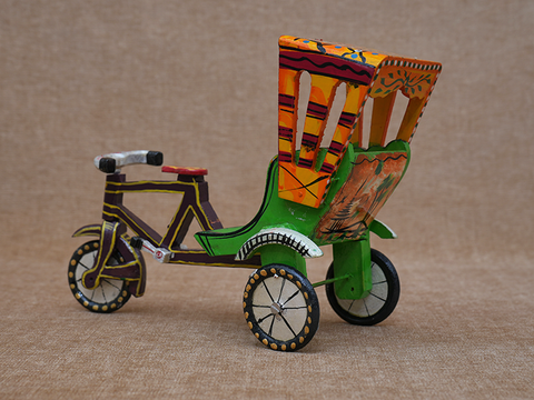 Handicrafted Wooden Multicolor Rickshaw Cycle