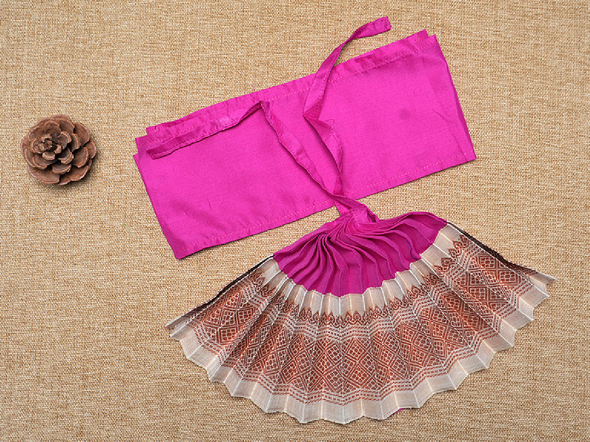 Zari Border Magenta And Ivory Silk Amman Pavadai Set