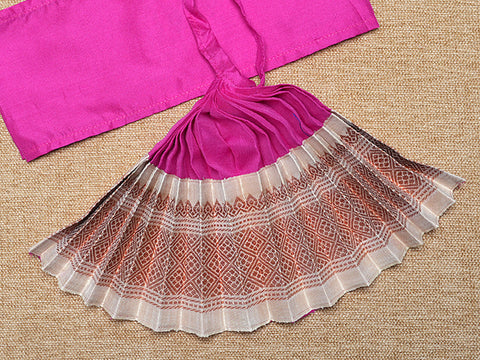 Zari Border Magenta And Ivory Silk Amman Pavadai Set