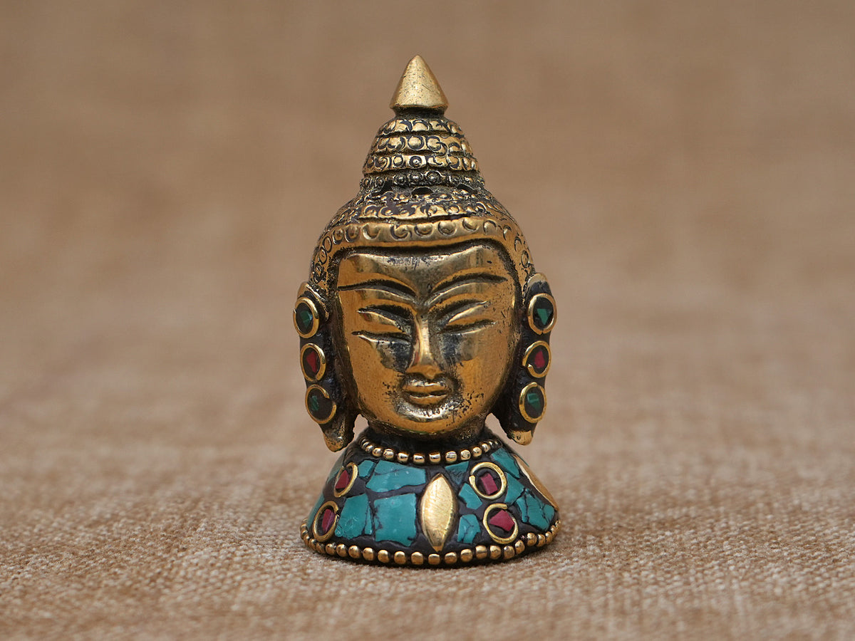 Mini Buddha Face Brass Statue