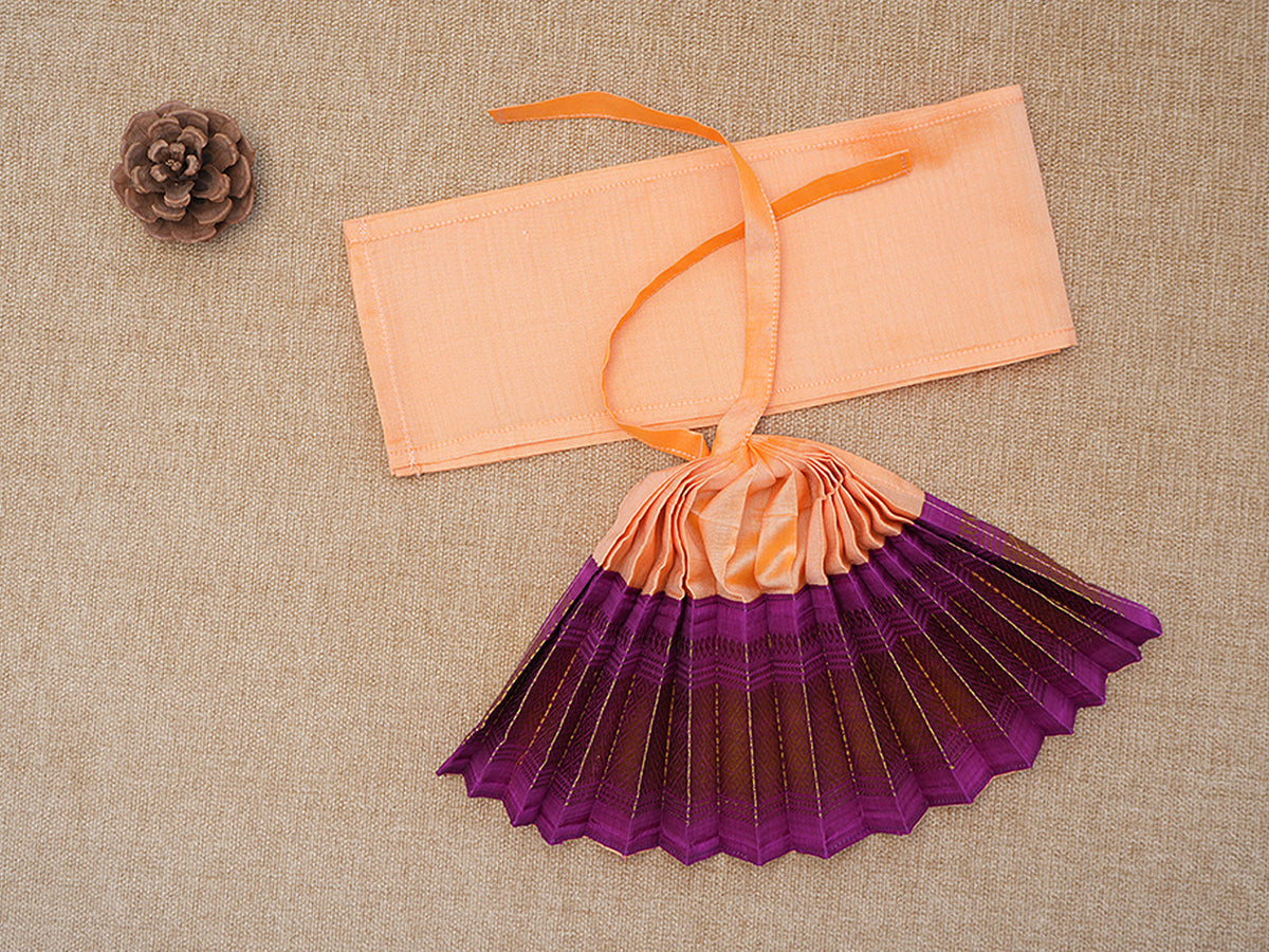 Zari Border Pastel Orange And Purple Silk Amman Pavadai Set