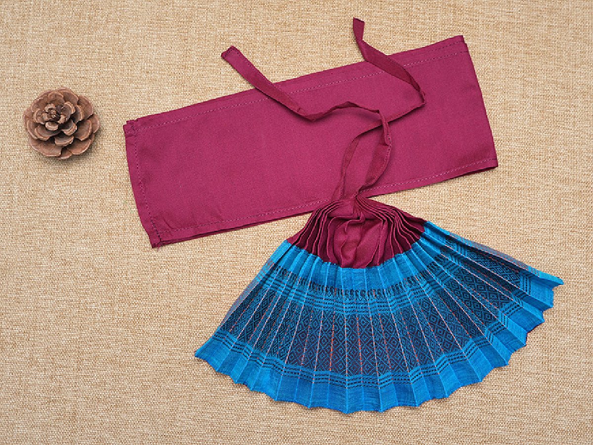 Zari Border Maroon And Blue Silk Amman Pavadai Set