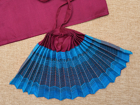 Zari Border Maroon And Blue Silk Amman Pavadai Set