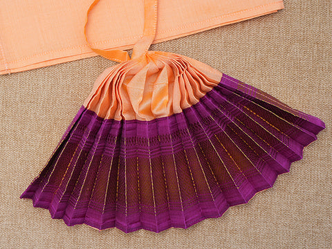 Zari Border Pastel Orange And Purple Silk Amman Pavadai Set