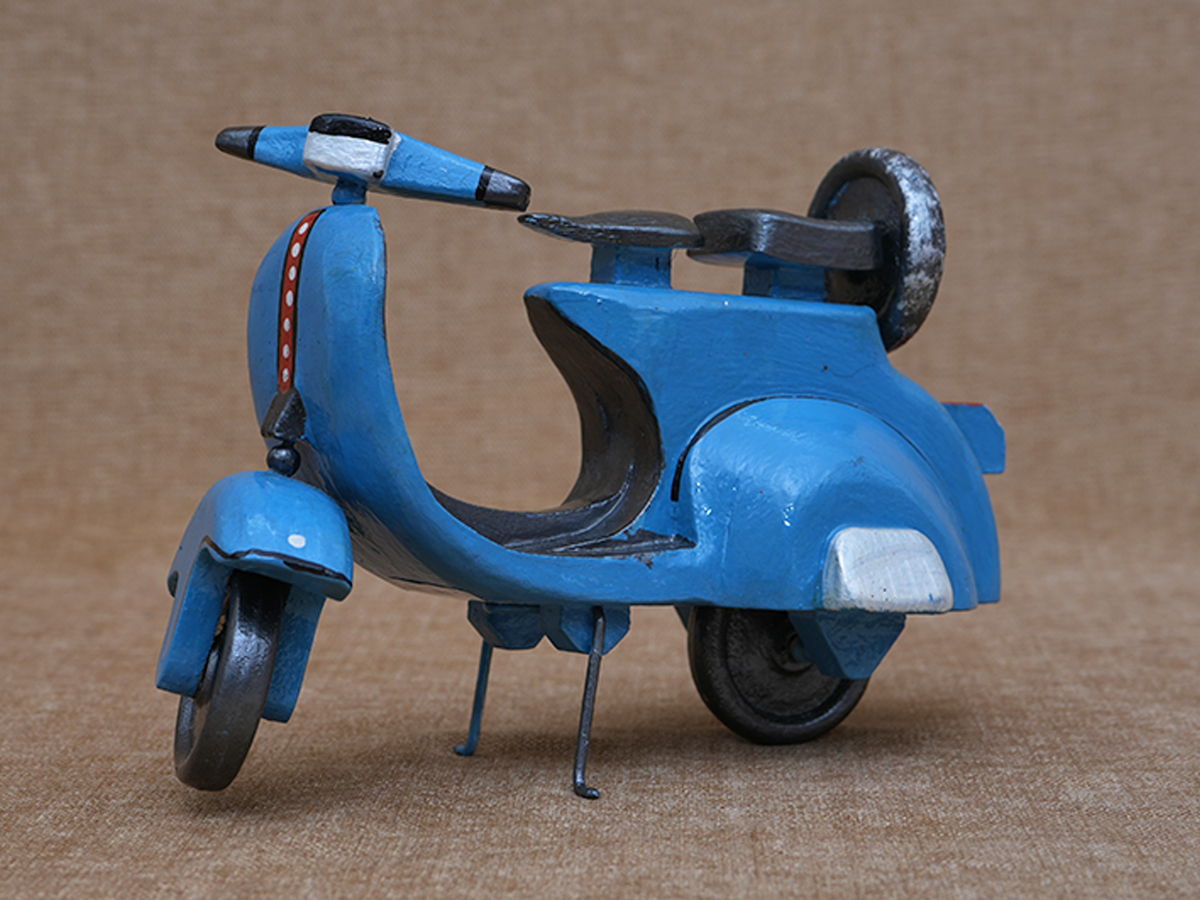 Handicrafted Wooden Blue Scooter