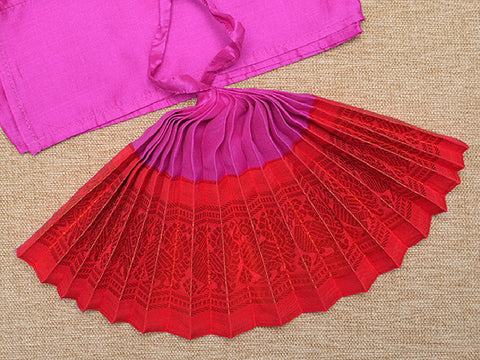 Zari Border Magenta And Red Silk Amman Pavadai Set