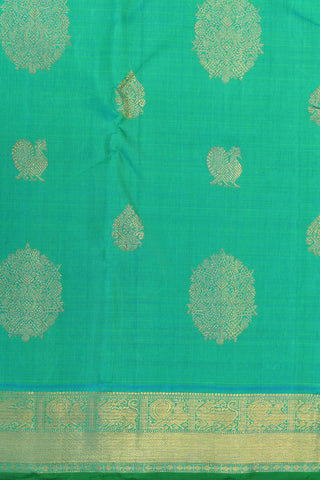 Peacock And Yazhi Zari Border With Traditional Buttas Green Kanchipuram Silk Saree