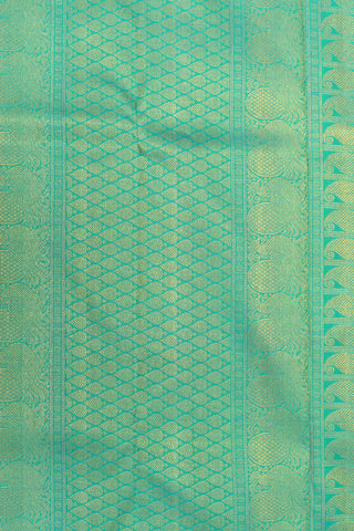 Peacock And Yazhi Zari Border With Traditional Buttas Green Kanchipuram Silk Saree