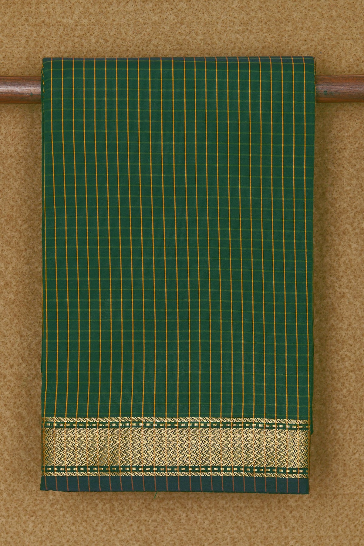 Zig Zag Zari Border In Checks Bottle Green Apoorva Art Silk Saree