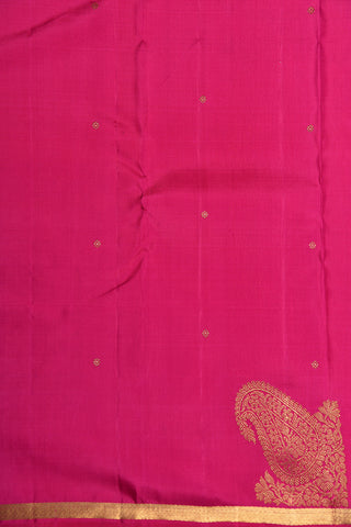 Paisley Floral Border With Self Checks Coral Pink Kanchipuram Silk Saree