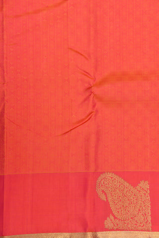 Paisley Floral Border With Self Checks Coral Pink Kanchipuram Silk Saree