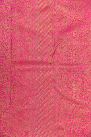 Paisley Floral Border With Self Checks Coral Pink Kanchipuram Silk Saree