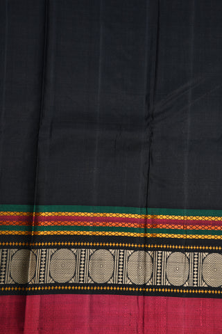 Mauve Pink And Black Stripes Body With Threadwork Border Raw Silk Finish Kanchipuram Silk Saree