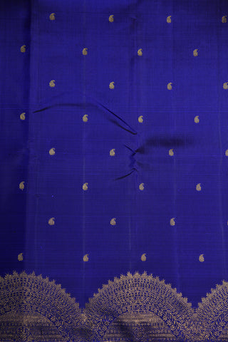 Half Circle Turning Border With Paisley Buttis Navy Blue Kanchipuram Silk Saree