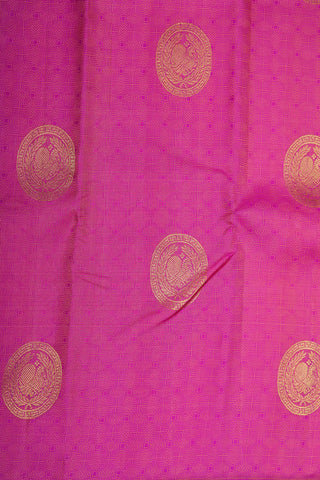 Peacock Zari Butta Pink Kanchipuram Silk Saree