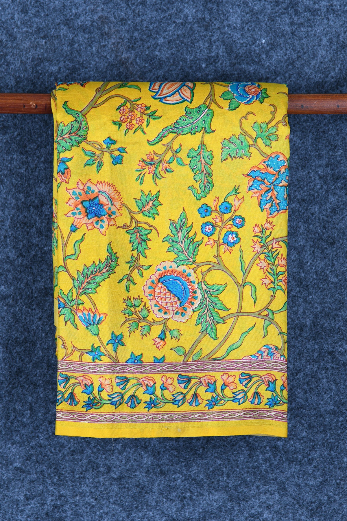 Floral Design Yellow Printed Silk Saree