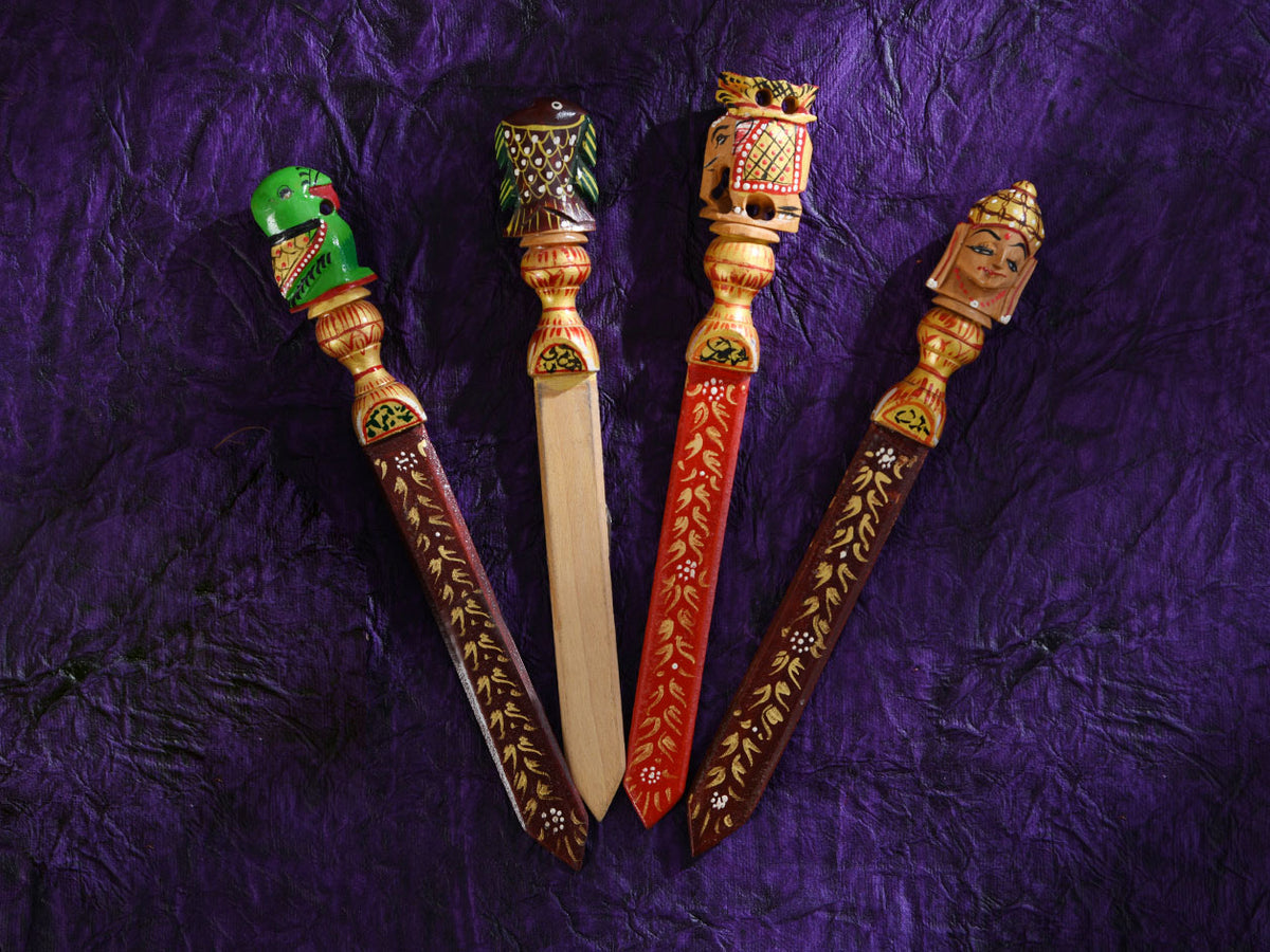 Handpainted Traditional Wooden Knife Set Of 4