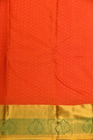 Contrast Zari Border With Self Jacquard Buttis Orange Kanchipuram Silk Saree