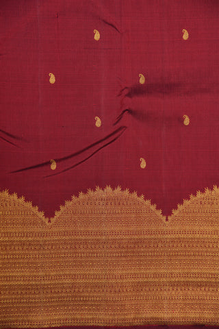 Half Circle Turning Big Border With Paisley Buttis Burgundy Maroon Kanchipuram Silk Saree