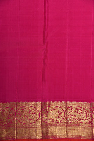 Korvai Rani Pink Traditional Border In Mango Yellow Kanchipuram Silk Saree