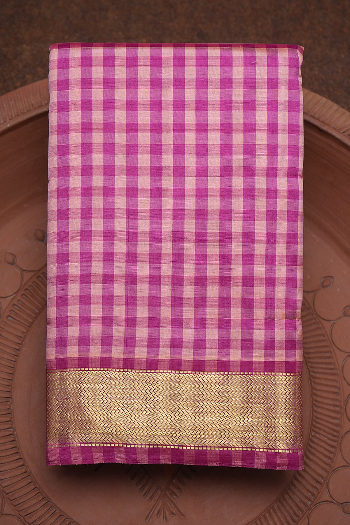 Chevron Border Magenta And Baby Pink Kanchipuram Silk Saree