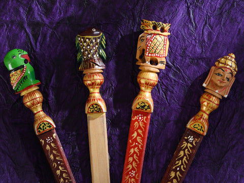 Handpainted Traditional Wooden Knife Set Of 4