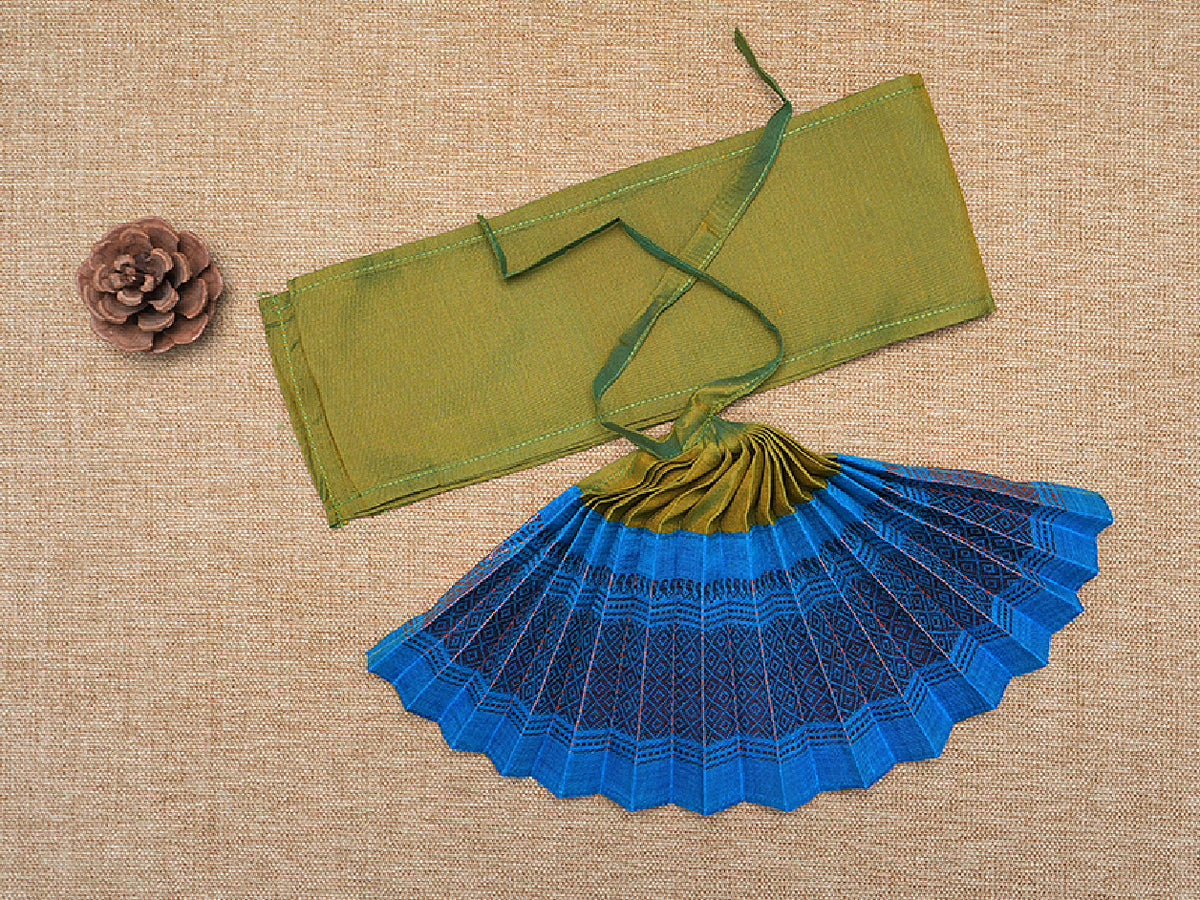 Zari Border Moss Green And Blue Silk Amman Pavadai Set